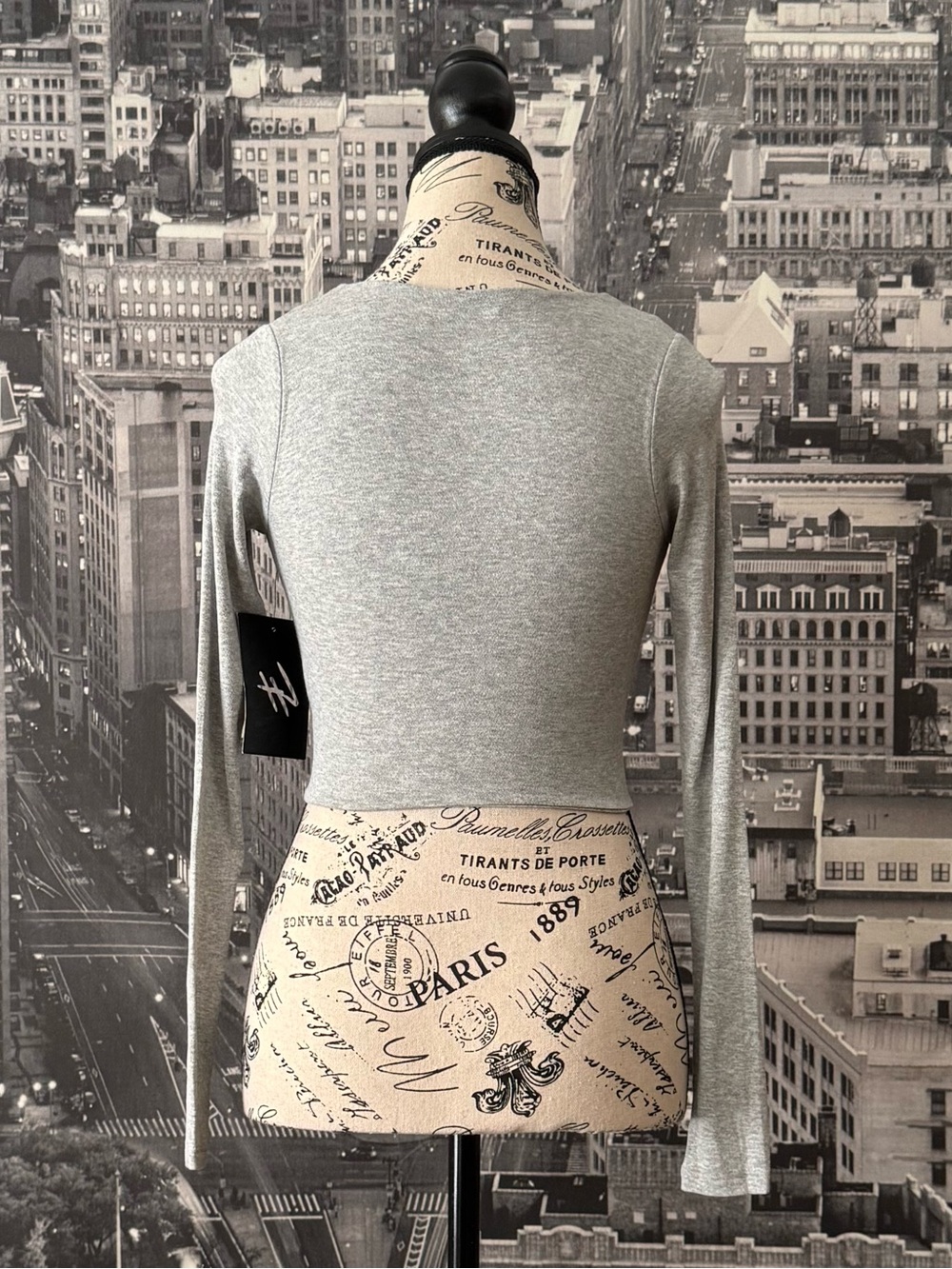 Naked Wardrobe Plunging Long Sleeve Crop Top in Gray - Picture 4 of 6
